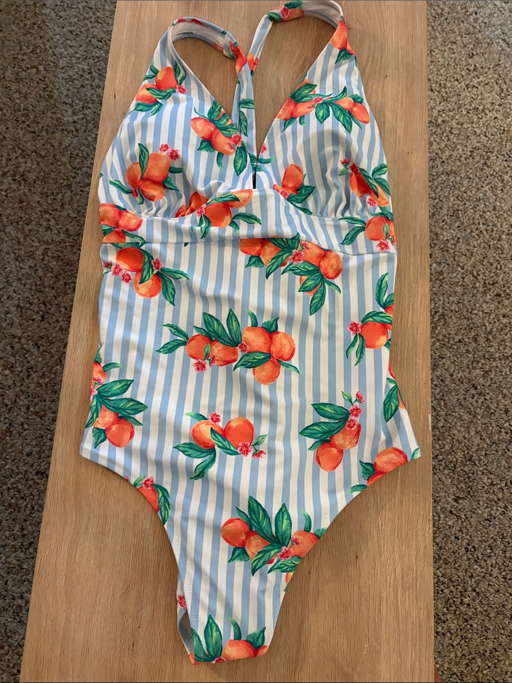 Old Navy Blue, White and Green Floral-Trim Swimsuit